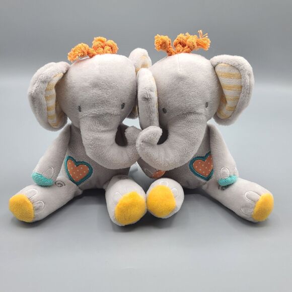 Tickle & Main We Are Twins Gray Elephant Plush Stuffed Baby Toy Rattle - Picture 1 of 9
